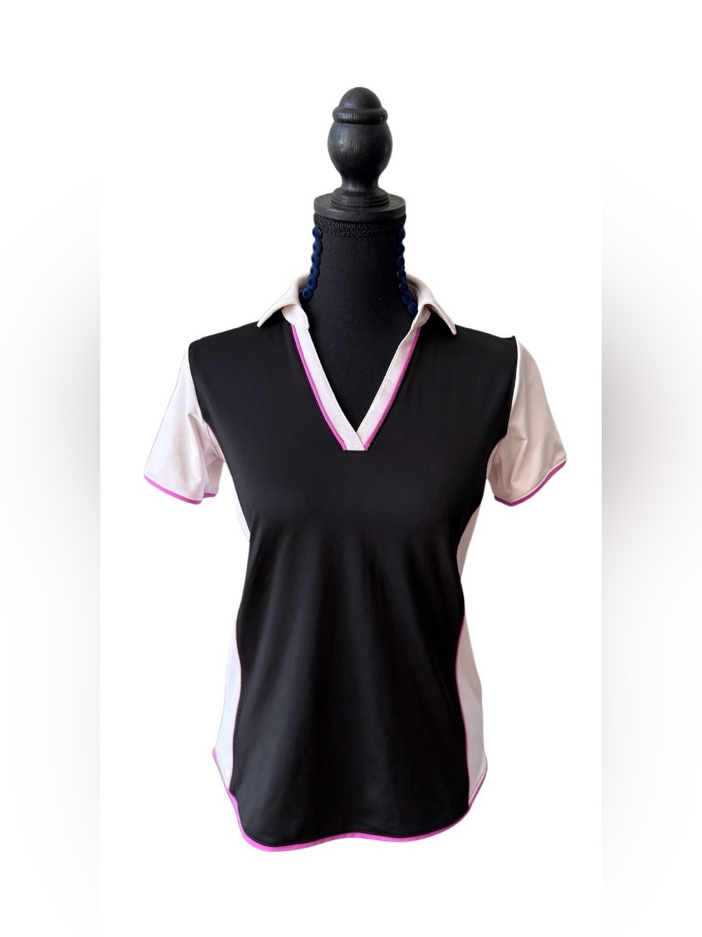 Lady Hagen Black and Light Pink Short-Sleeve Performance Polo